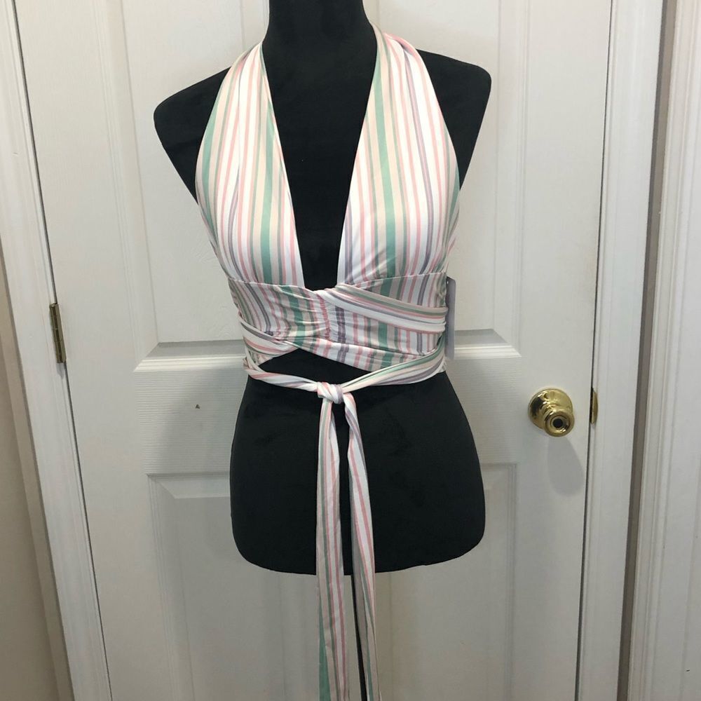 NWT Gold Hinge striped halter crop top size small - Picture 2 of 8